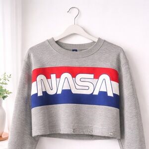 Jennyfer x NASA Cropped Sweatshirt | Y2K Spacecore Snap Hem | Small